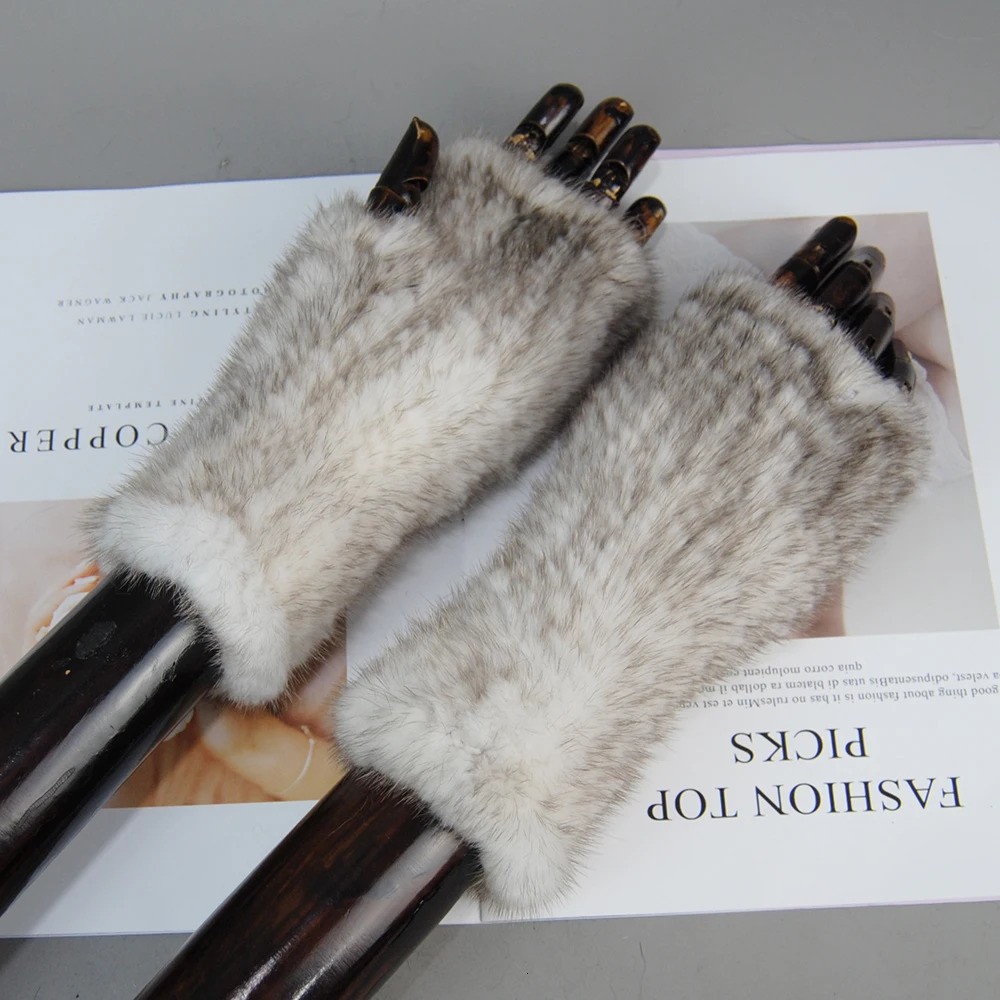 Style Women Winter Real Mink Fur Gloves 100% Natural Warm Mink Fur Fingerless Gloves Girls Knitted Genuine Mink Fur Mittens 241225