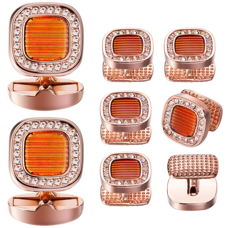 HAWSON 8PCS/Set Tuxedo Cufflinks and Studs for Men Retro Square Enamel Cuff Links Set with Crystal Fashion Mens Jewelry 241225