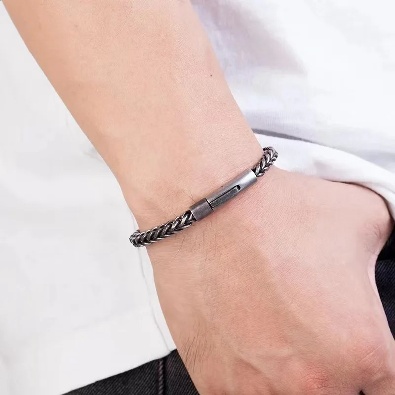 Vintage Link Chain Men Bracelet Punk Rock Stainless Steel Motorcycle Bracelets Male Handmade Jewelry Accessories Gifts 241223