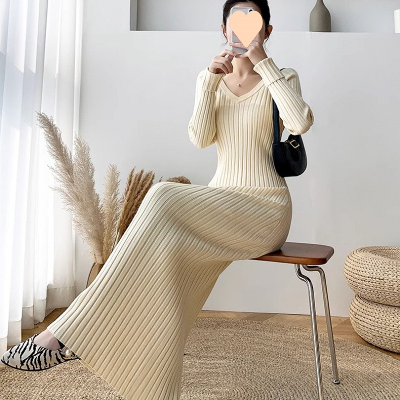 FA1088 Long sweater dress over the knee for women new autumn and winter slim fit bottoming inner ankle knitted dress long skirt