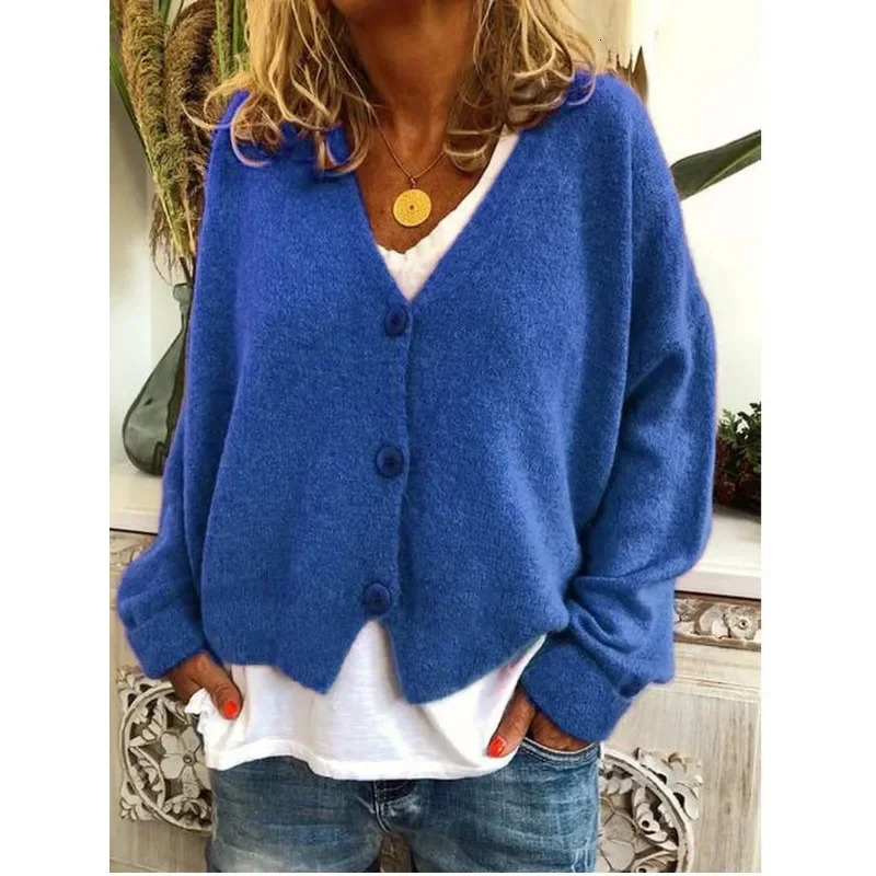 Knitted Cardigan Women Loose Sweater Solid Color Single Breasted Coats Trench Office Outwear Plus Size Autumn Winter 241225