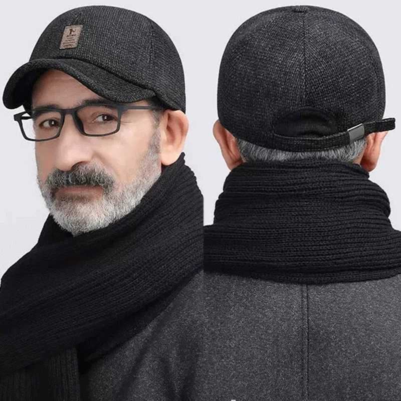 Autumn and winter mens wool snap cap with ear studs to keep warm outdoor earmuffs baseball cap with earmuffs design dad hat W241225