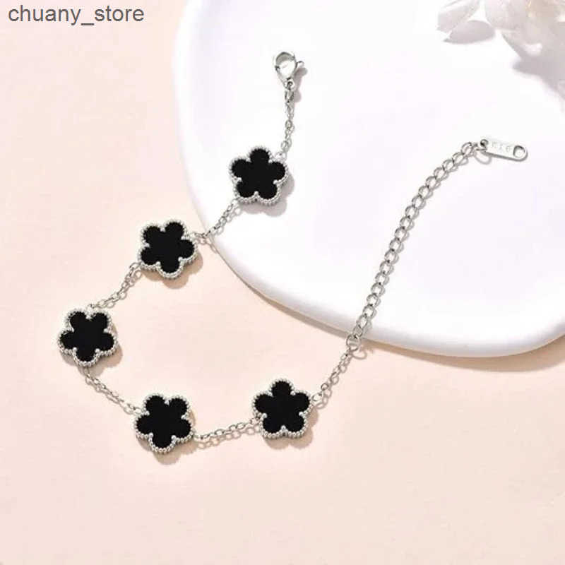 Chain 14K Gold Plated Five-leaf Clover Link s White Black Blue Gold Red Green Lucky s Jewelry Gifts Trendy for Women L240910