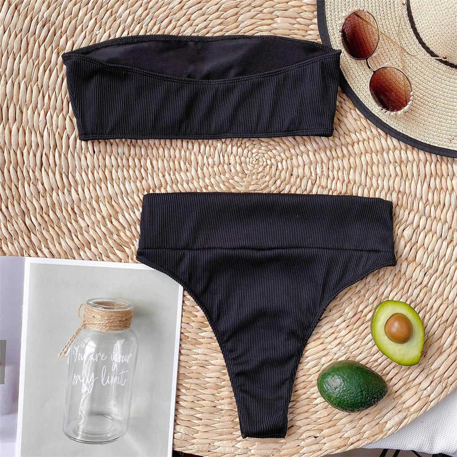 Bikini Womens 2024 Trend Push Up Bandeau Swimsuit Set Bandage Brazil Bikini Push Up Swimsuit Beachwear Womens Maillot De BainW241225