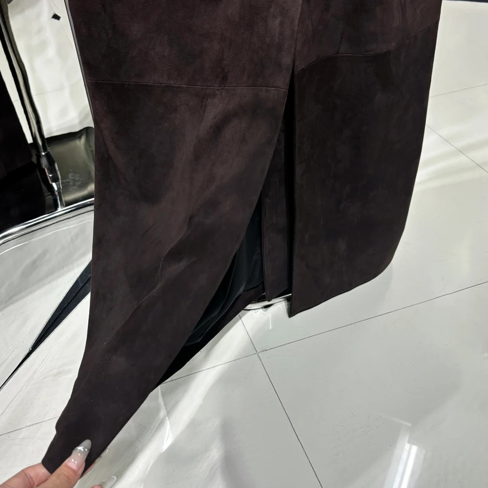 Womens Real Long Leather Trench Coat Floor Length Windbreaker High Quality Autumn Outwear 2024 241225