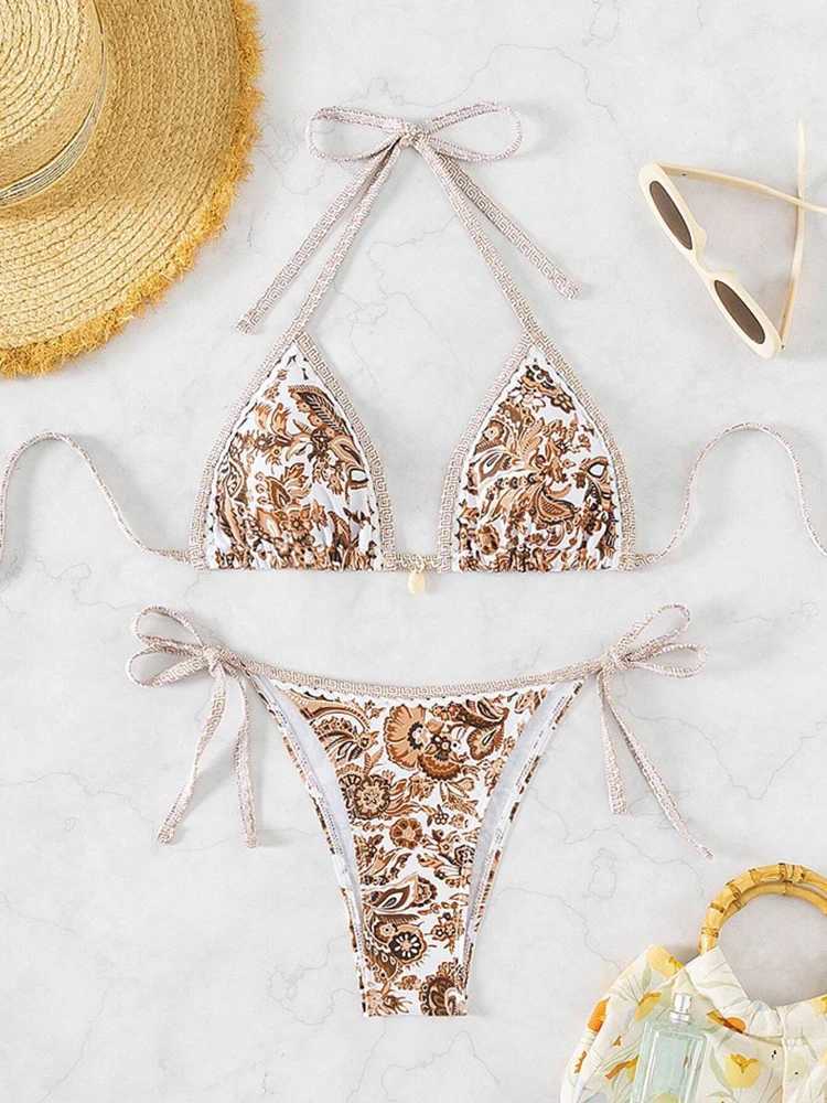 OIINAA swimsuit womens floral print sexy bikini set lace beachwear camisole swimsuit summer two-piece swimsuit Biquinis swimsuitW241225