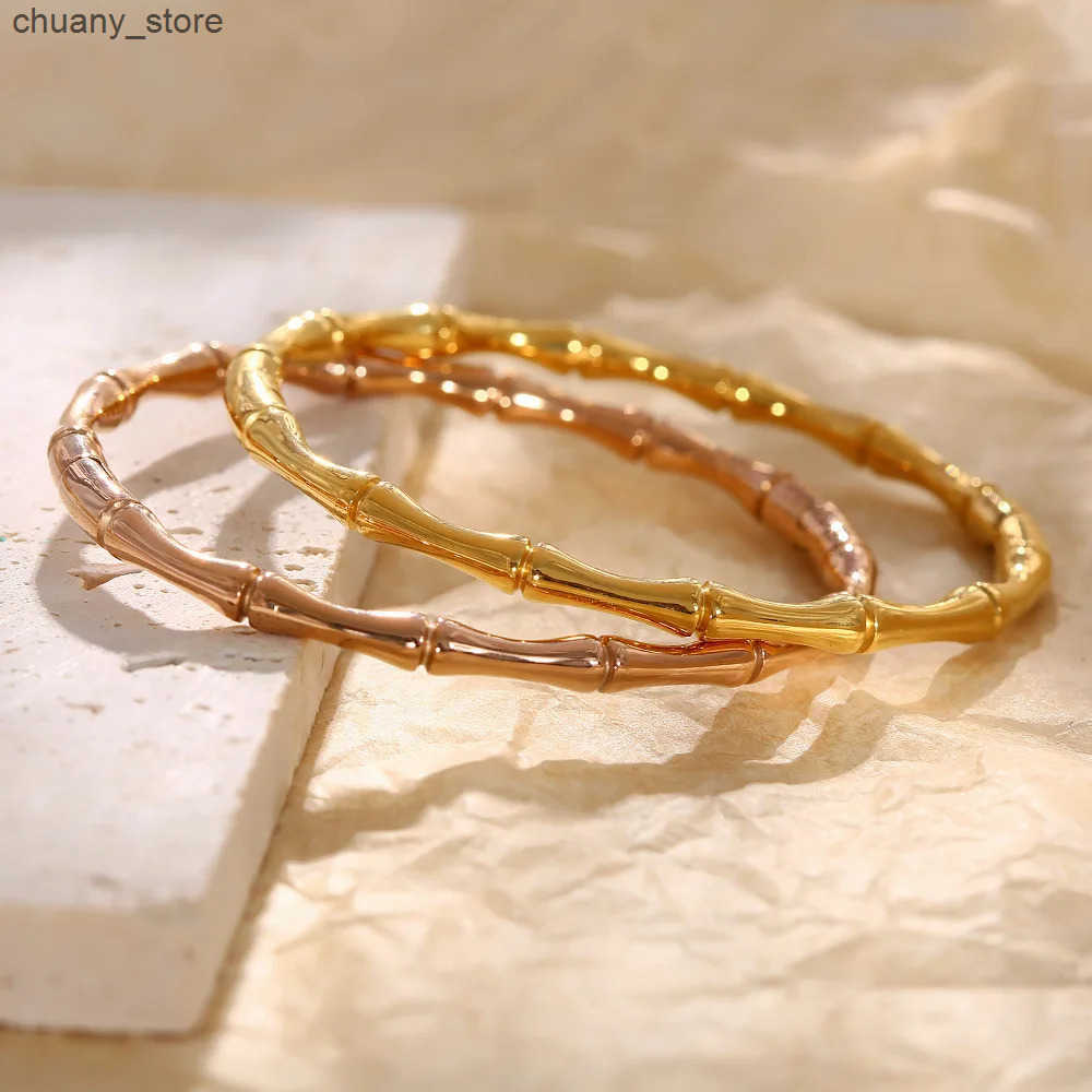 Chain Stylish Skeleton Bangle Gold-Plated Bamboo Bead Enamel Color s for Women Stainless Steel Punk Style Jewelry Party Gift L240910