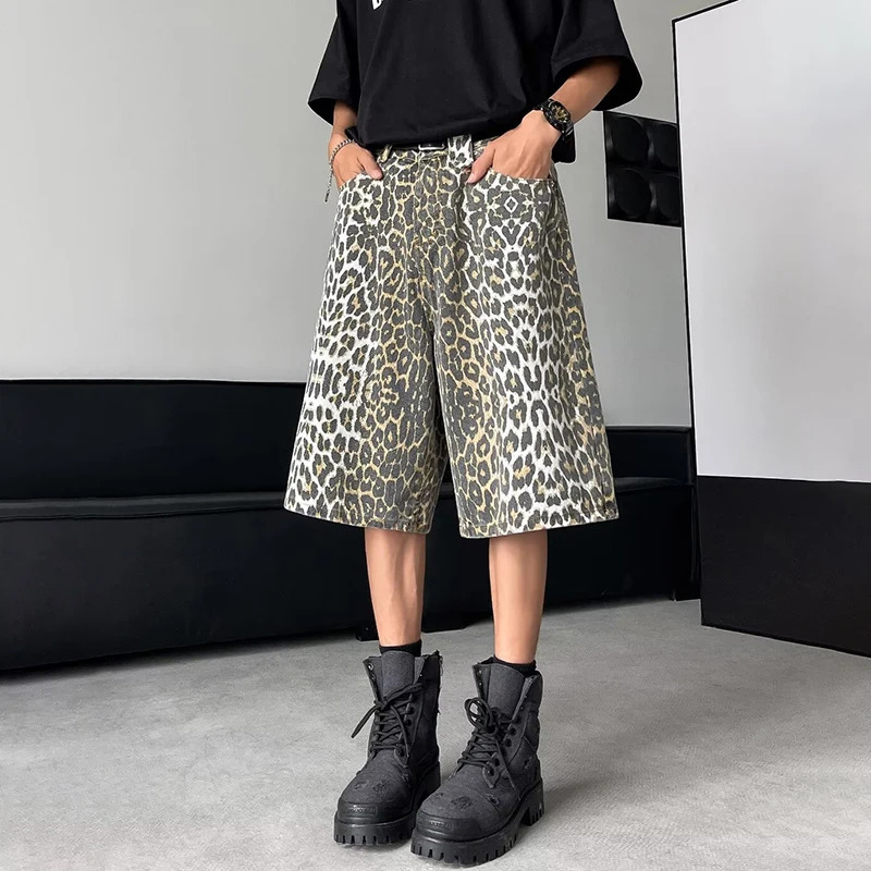 LUZHEN Leopard Print Personality Trendy Seven-point Pants 2024 Korean Original Men Fashion Street Mens Shorts LZ3181 241224