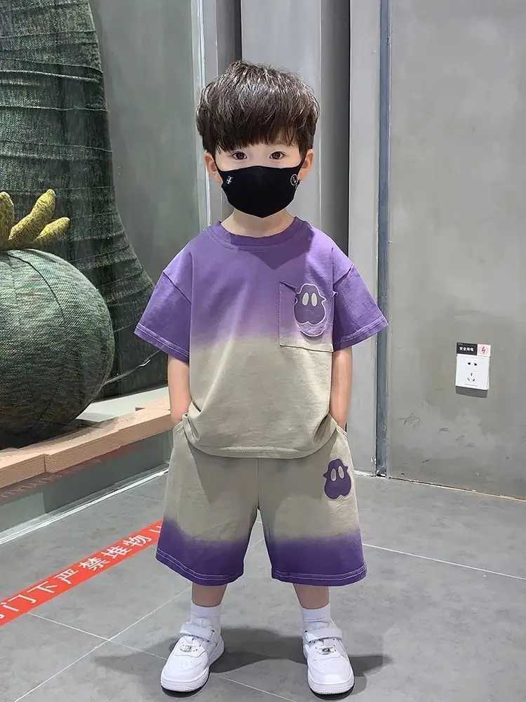 Clothing Sets Summer Children Boy Clothes Set Fashion Short Sleeve Gradient T-shirt and Shorts 2pc Suit Teenage Letter Print Top Bottom OutfitY2412259