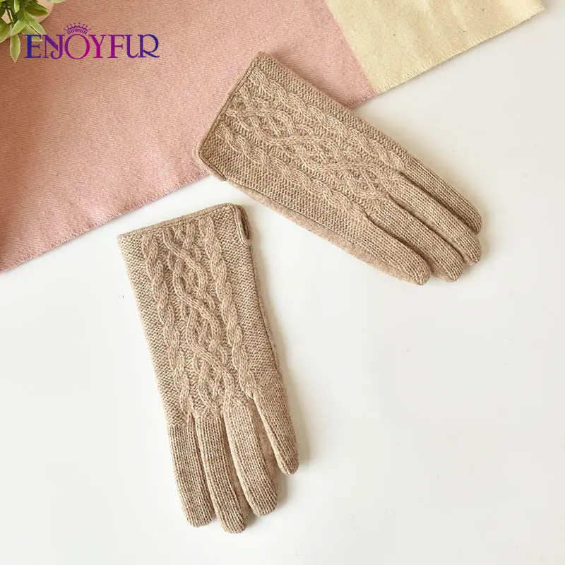 ENJOYFUR Women Winter Touch Screen Gloves Fashion Sexy Plaid Wool Knit Mittens Thick Warm Windproof Sports Female Autumn Gloves 241225