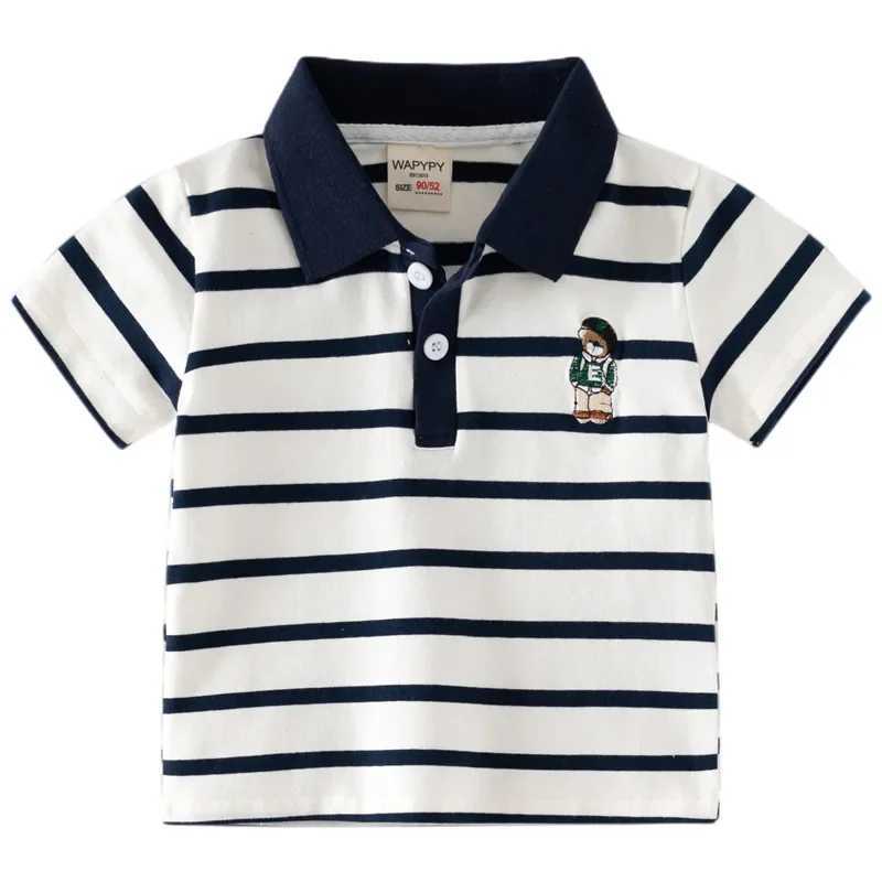 Kids Embroidered Short Sleeve T-shirt 2024 Summer Boys Loose Striped Polo Shirt Breathable Cotton for Ages 3-8XJ241225