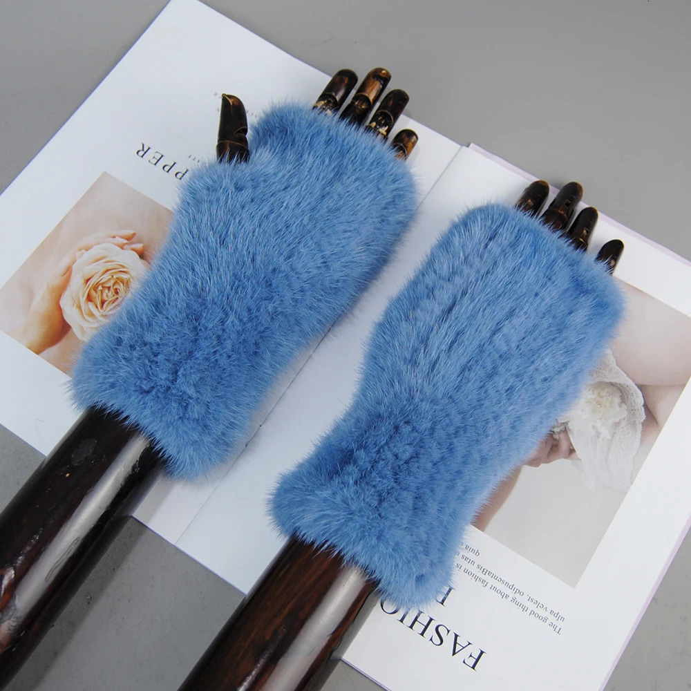 Winter mink fur gloves for women Real Fur Gloves 20CM Fashion elasticity Genuine Glove Knitted Mink Fur Fingerless 241225