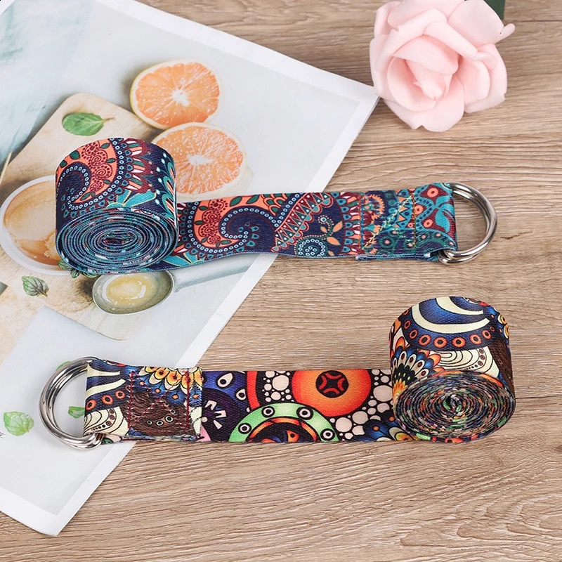 DRing Belts Yoga Strap Fitness Rope Colored Printed Adjustable Belt Stretch Washable Sport Props 241216