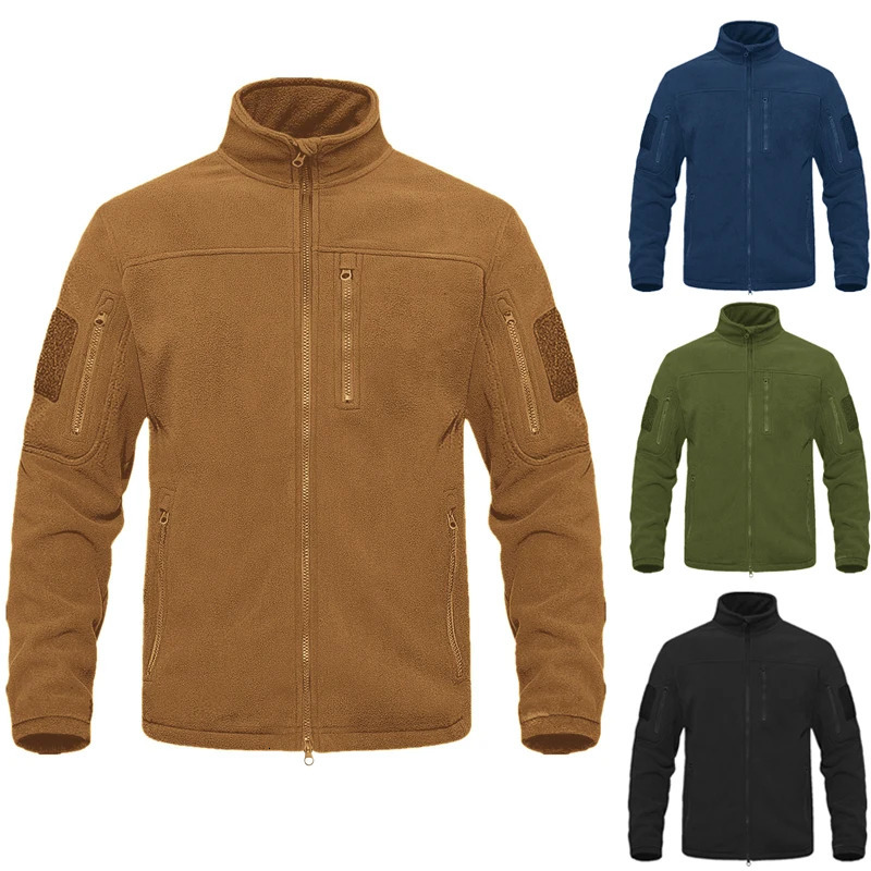 Autumn Winter Mens Fleece Jacket Outdoor Sports Tactical Coat Stand Collar Full Zip Warm Hiking Work Travel Jackets 241225
