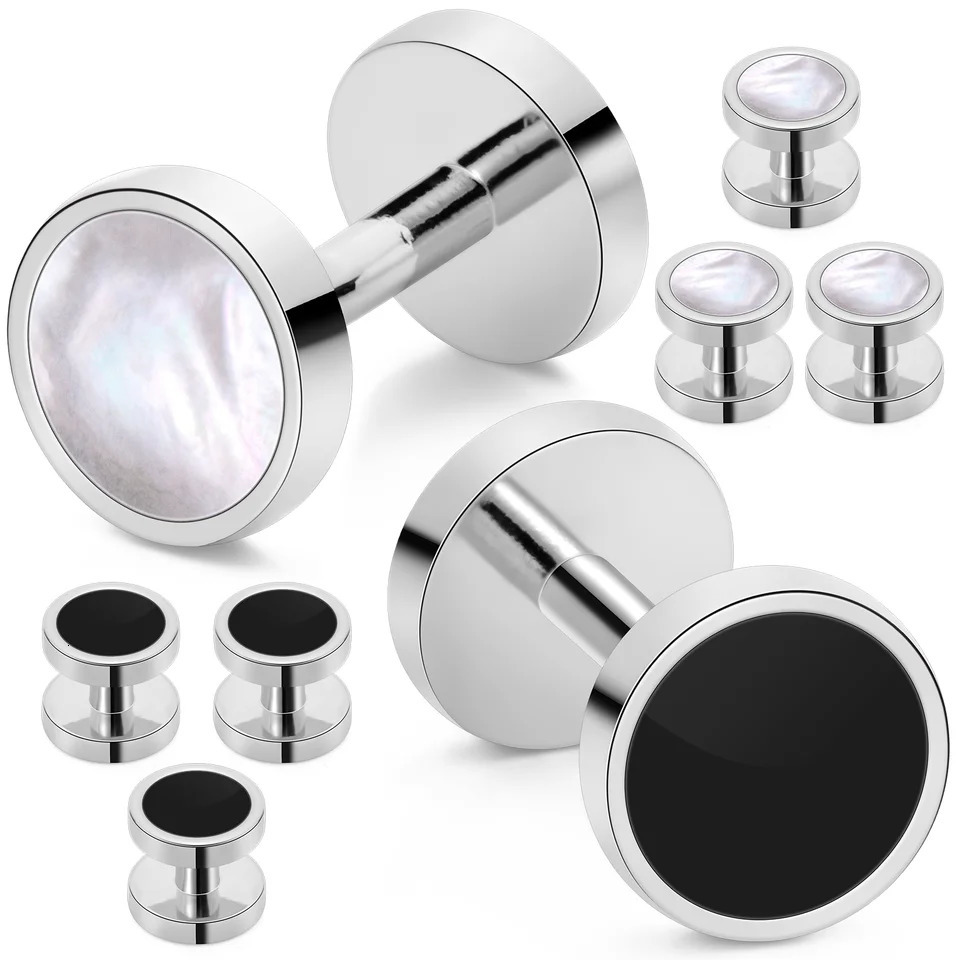 HAWSON Double sided Black Agate and Mother-of-Pearl Tuxedo Shirt Button and Cufflink SetSpecially ed for Wedding Business 241225
