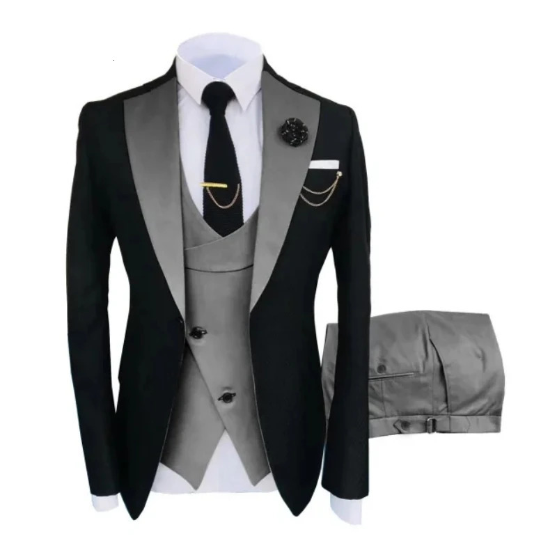 Men Suits 3 Pieces Tailored Man Groom Wedding Tuxedo Slim Fit Jacquard Twocolor Blazer Jacket Vest Pants Clothing 241225