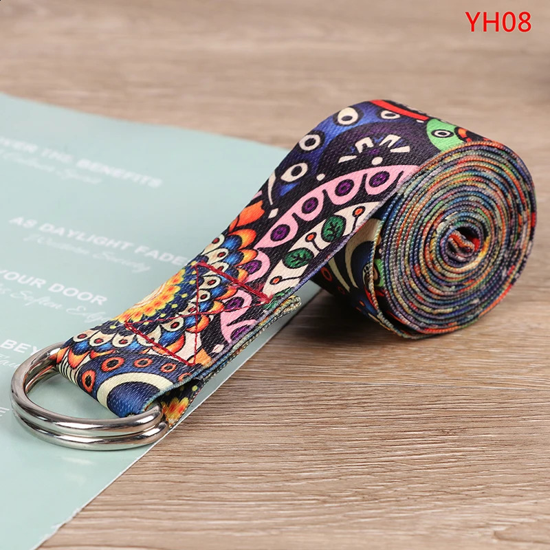 DRing Belts Yoga Strap Fitness Rope Colored Printed Adjustable Belt Stretch Washable Sport Props 241216