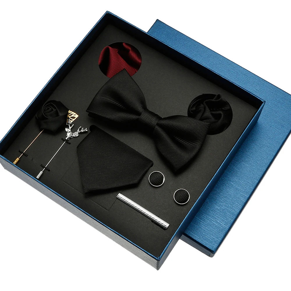 Red Blue Classic Silk Ties For Men Pocket Square Cufflinks Sets Solid Color Necktie Party Wedding Gift Men Neck Tie Set 241225