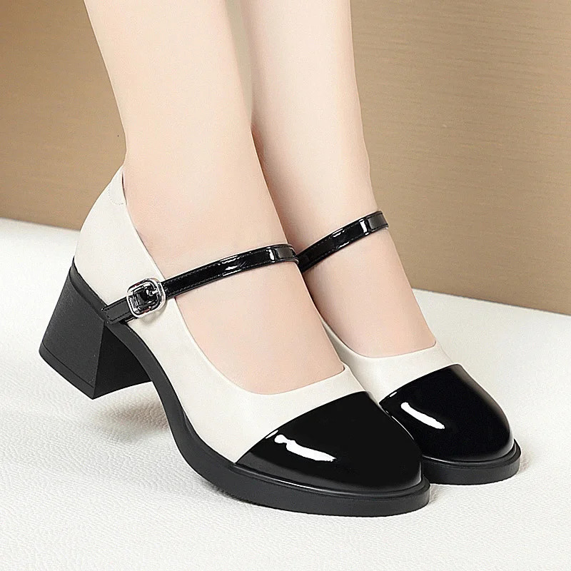 Women Shoes Fashion Retro Round Toe Soft Leather Casual Mary Jane Shoes Shallow Mouth Waterproof Platform Shoes 241225