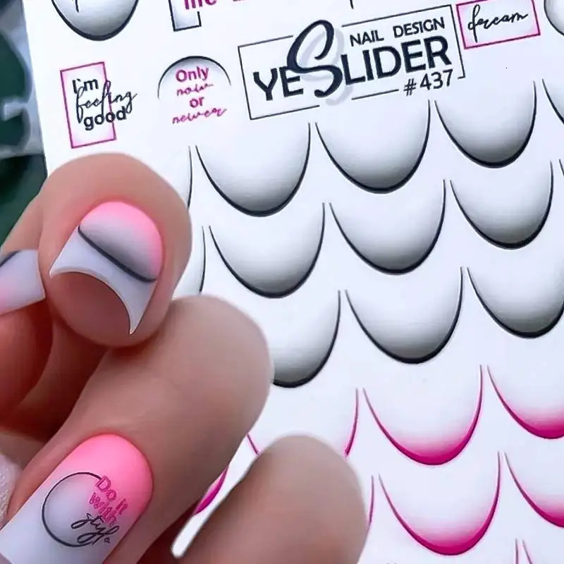 Nail Stickers Art Gradient French Alphabet Pattern Nail Stickers Classic 12 Colors Diy 2025 241225