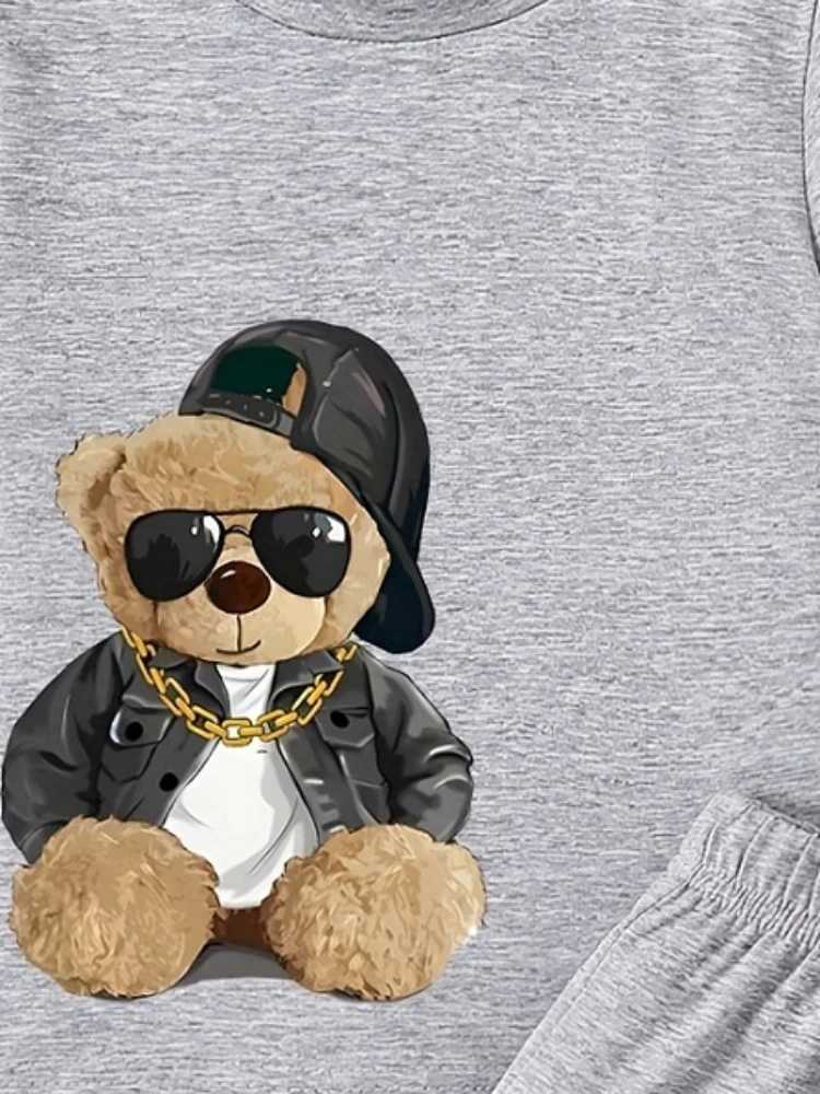 Clothing Sets Summer Baby Girls Clothes Set Children Boy Bear Print Short Sleeve T-shirts and Shorts 2pc Suit Kid Top Buttom Outfits TracksuitY241225B