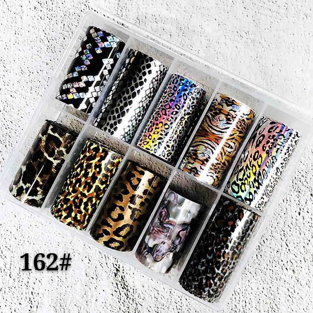10rolls/box Animal Print Nail Foils Stickers Decal Sliders Transfer Foil Wrap Leopard Nail Art Sticker 4*100cm 241225