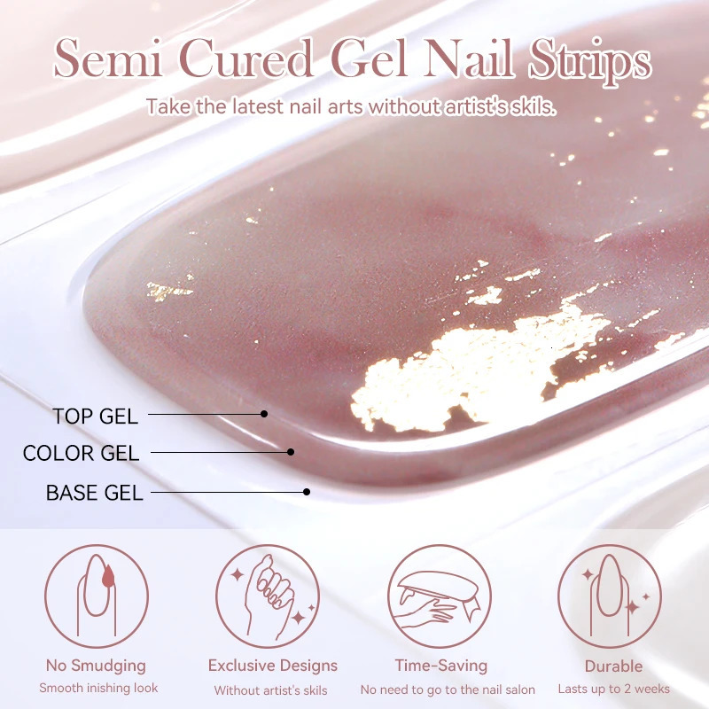 Harunouta 4Pcs/Set Semi Cured Gel Nail Strips with Nail Dryer Nail File Wooden Stick Milky Opal Sparkly Shinning LED Cured Wraps 241225