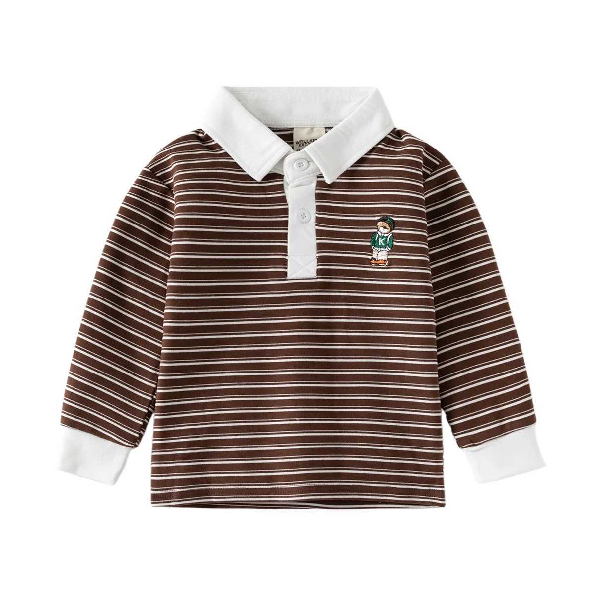 Spring Autumn Boys Long Sleeve Casual Cotton Embroidered T-shirt Childrens Striped Polo Shirt Top for Kids Ages 3-8XJ241225