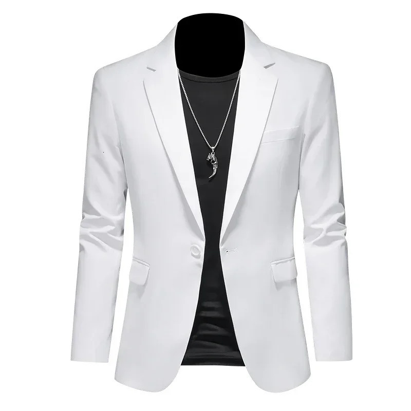 Fashion Mens Business Casual Blazer White Red Green Black Solid Color Slim Fit Jacket Wedding Groom Party Suit Coat M6XL 241225
