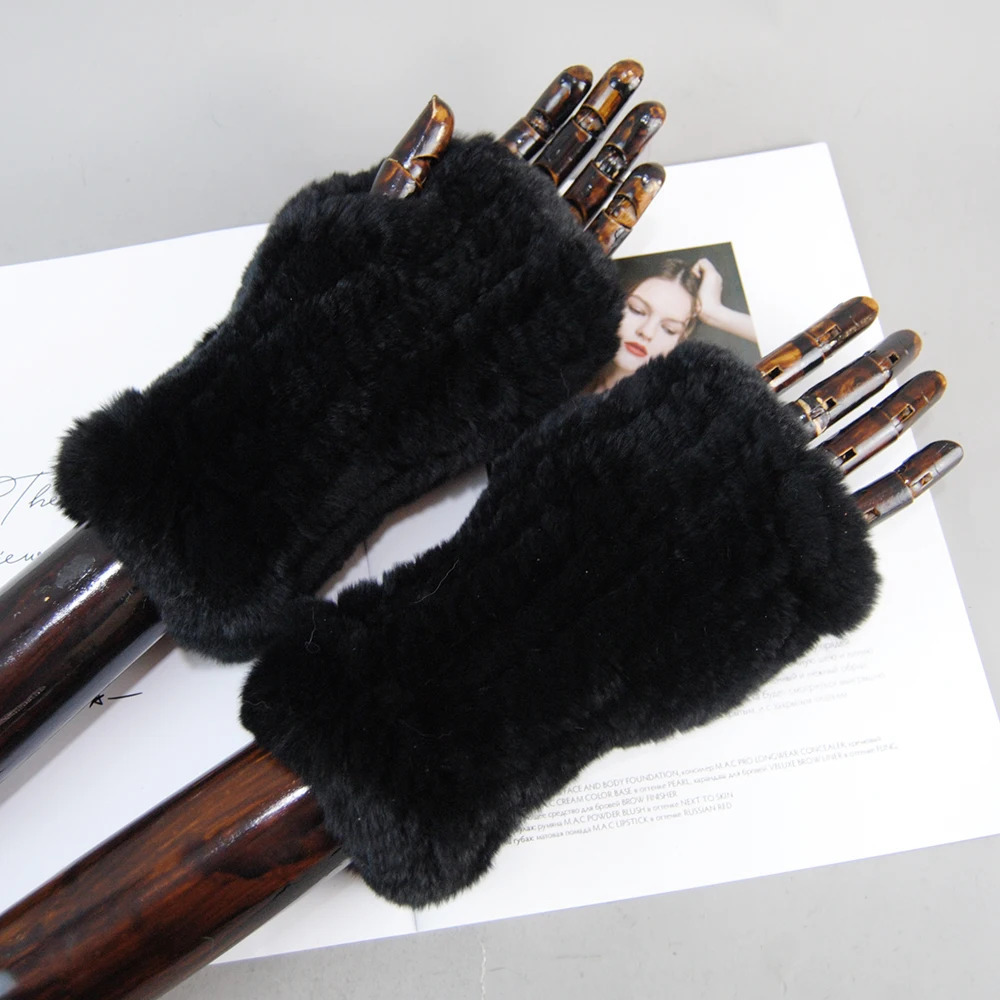 Arrival Lady Natural Real Rex Rabbit Fur Mitten Good Elastic Knitted Genuine Fur Mittens Women Winter Warm Real Fur Gloves 241225
