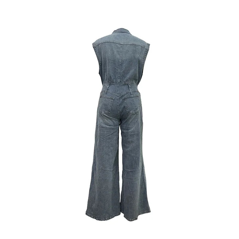 Streetwear Jeans Jumpsuits Fall Clothes Women Sleeveless Wide Leg Pants Denim Rompers Playsuits One Pieces Overalls Outfits 241224