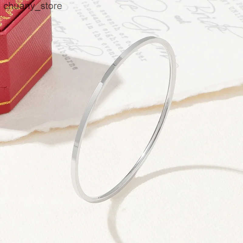 Chain 2mm Stainless Steel Thin Bangle Women Simple Stackable Circle Jewelry Rose Gold Silver Color 55/ 60/ 65mm Flat Surface L240910