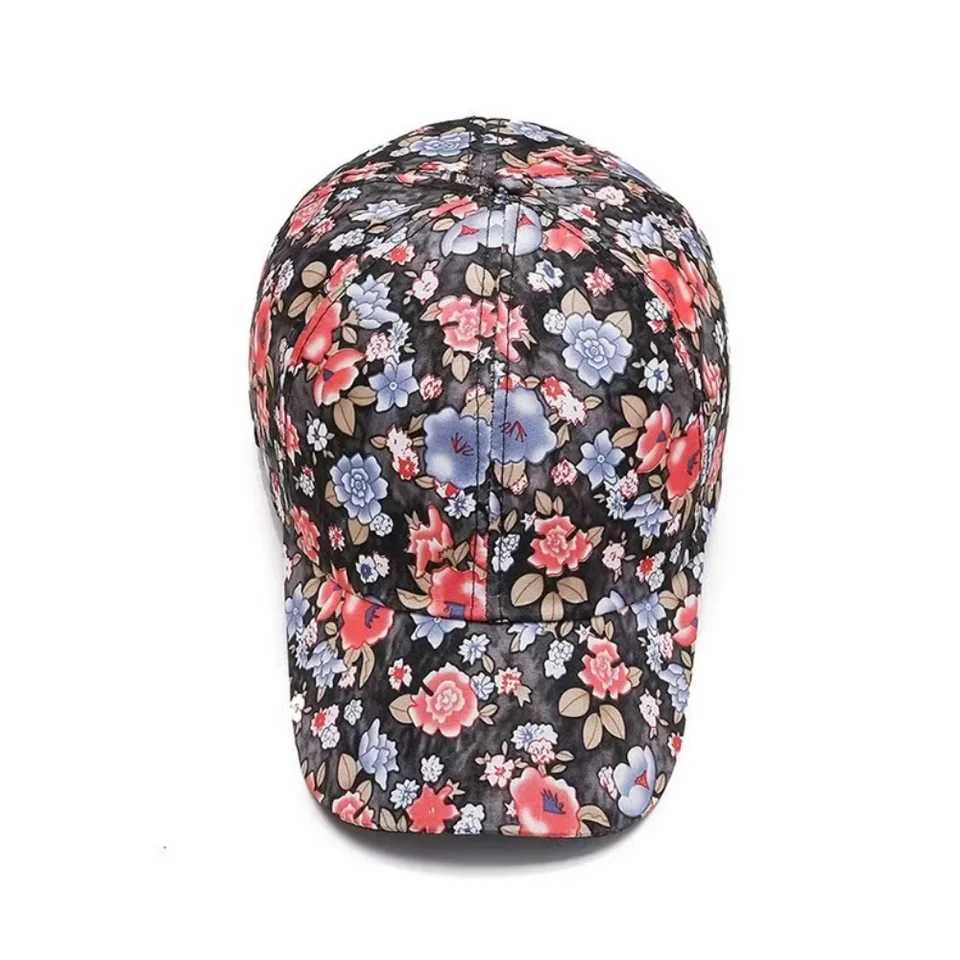 Adjustable cotton baseball cap fashionable printed breathable elegant padded cap casual retro leather cap for women W241225