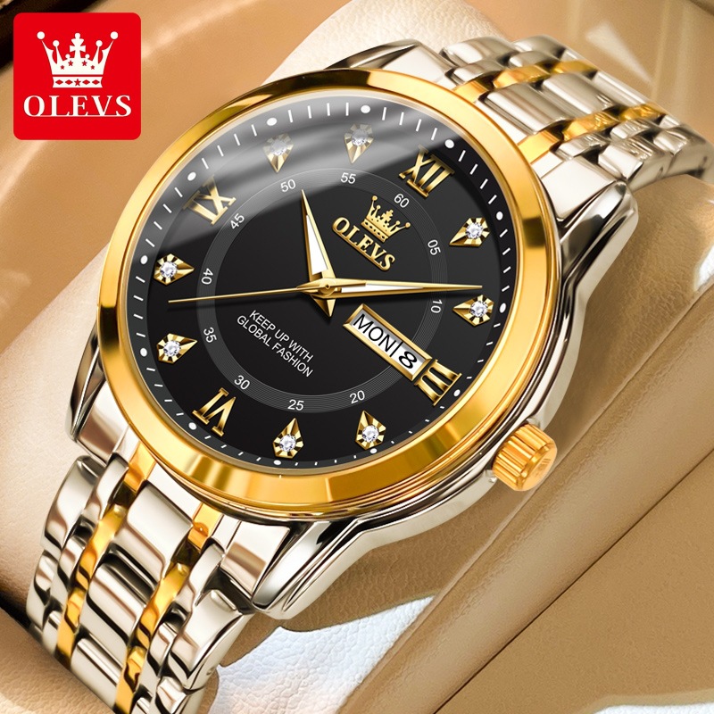 OLEVS Mens Watches Classical Trend Quartz Wach for Man Oirginal Movement Waterpoof Stainless Steel Luminous Week Date Display 240717