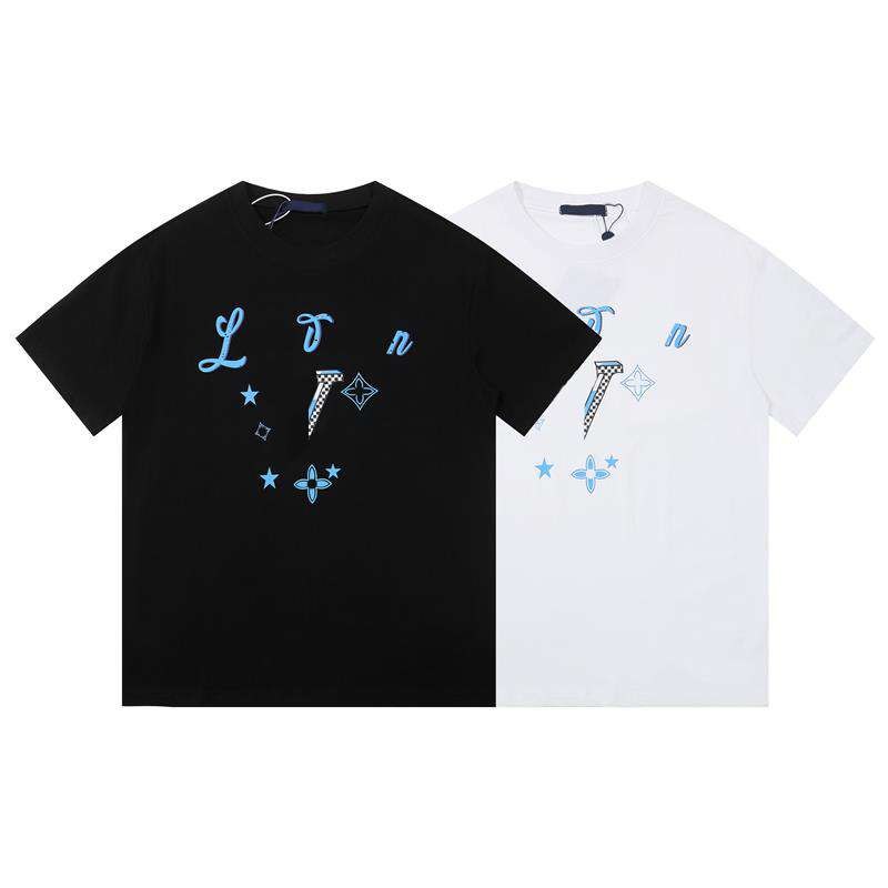Men's Designer Letter Print Cotton Tee - Summer Casual Loose Fit Short Sleeve Shirt