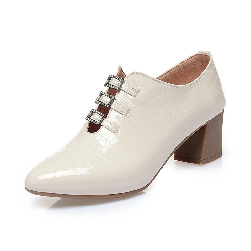 AIYUQ Women's Shoes Genuine Leather Autumn Square Toe Fashion Mid-heel Shiny Women's Shoes Fashion Single Shoes Women