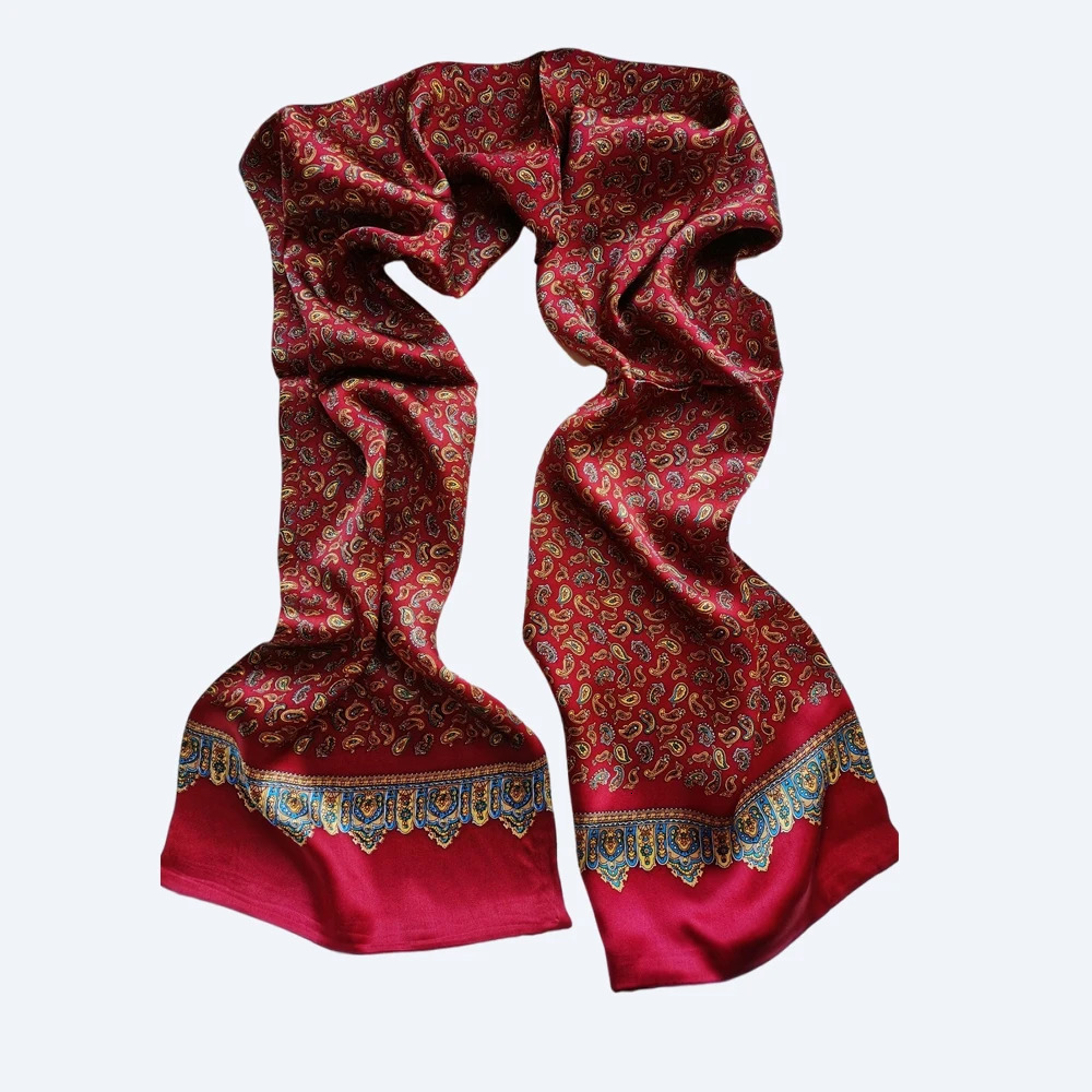 Mens faux Mulberry Silk Paisley Scarf Long Double Layer Neckerchief Cashew Cravat Business Office Party 241225