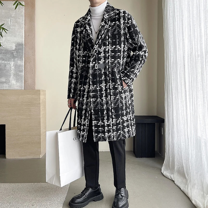 2024 arrival winter jacket men fashion plaid Woolen Coat Mens Casual Wool trench coat Men Dress windproof male Jacket 241225