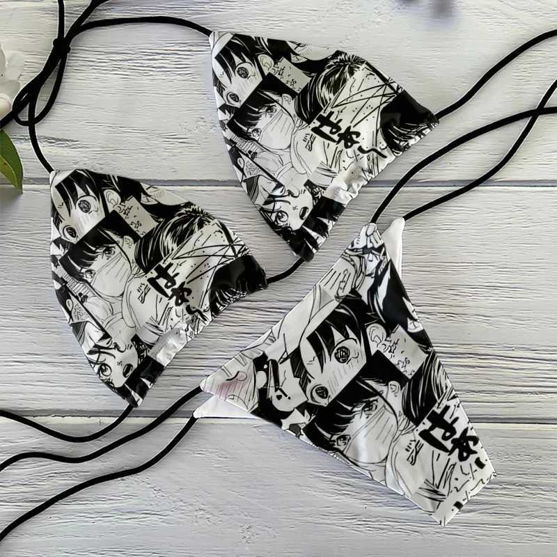 Fun Japanese sexy bikini set for women beach surfing vacation swimsuit fashionable lace thong and chest pad summer giftW241225