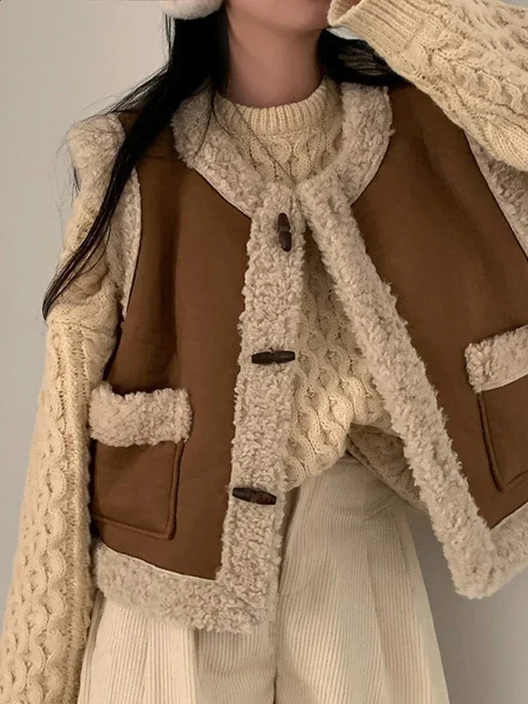 High Sense Retro Lamb Wool Cottonpadded jacket Vest Women Autumn and Winter Outdoor Loose Fur Outerwear 241223