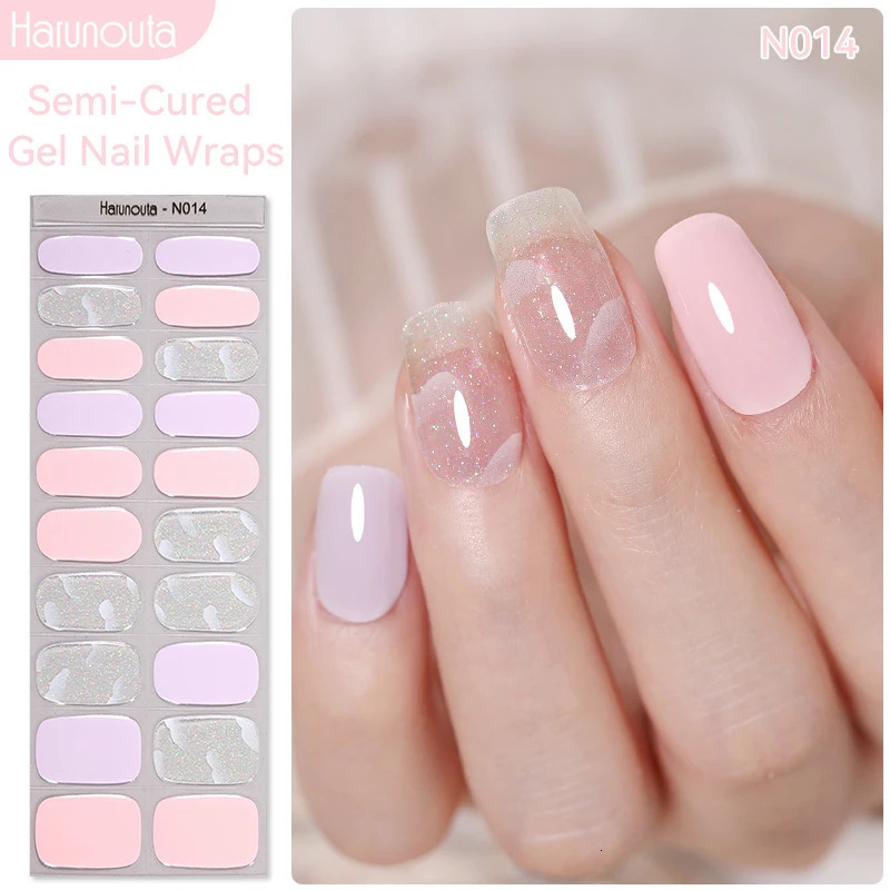 20Tips Glitter Lines Gel Nail Sticker Patch Semi-Cured UV Lamp Need Long Lasting Shining Full Cover Gel Nail Cream Decals Strips 241225