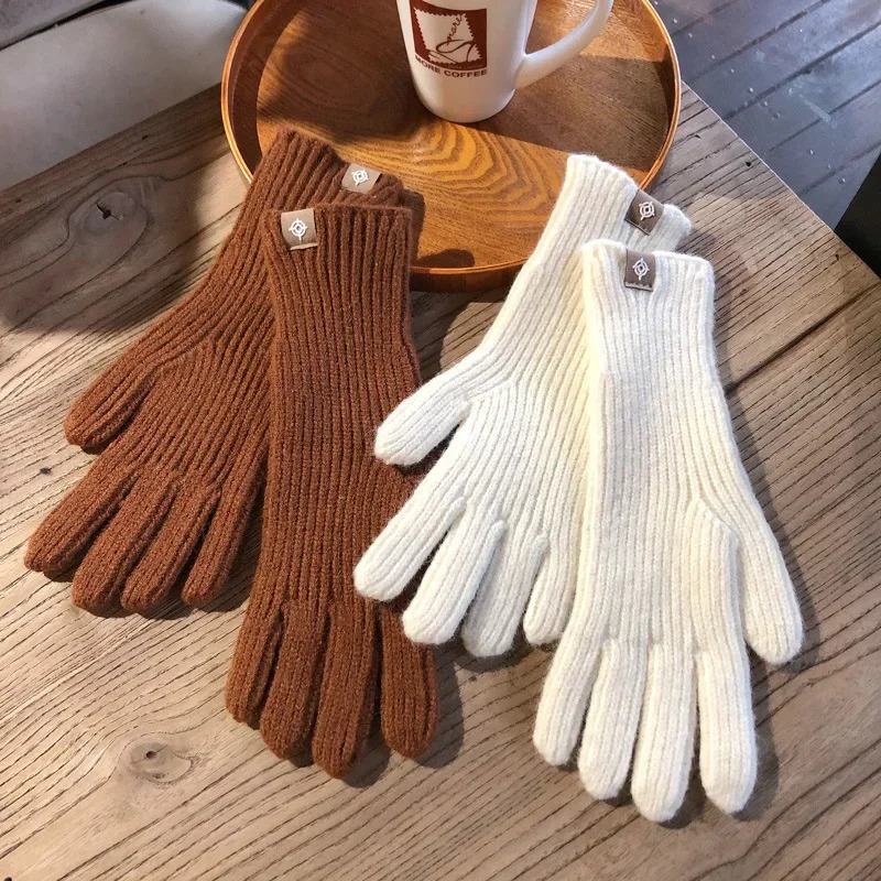 Fashion Touch Screen Knitted Gloves Women Winter Gloves Warm Riding Solid Fluffy Work Gloves Y2k Harajuku Kawaii Mittens 241225