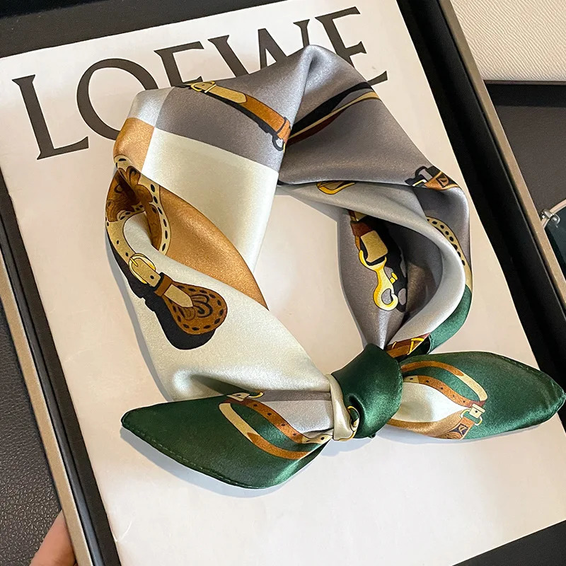 Shawl faux Real Silk Square Scarf Women Hair Ribbon Headband Wrap Ladies Neck Tie Neckerchief Wrist 241225