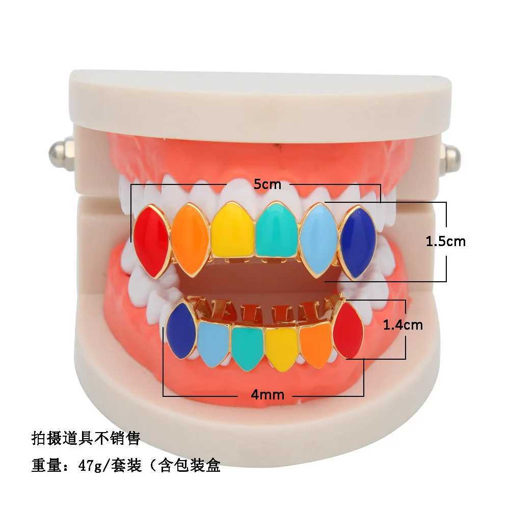 Mix Colorful Bling Teeth Grillz Top Bootom Dental Mouth Punk Teeth Cs Cosplay Party Tooth Rper Hip Hop Jewelry TG012XJ241225