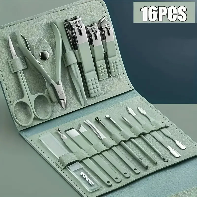 16Pcs/set Professional Nail Clippers Set Portable Travel Case Cuticle Nippers Grooming Pedicure Tool Kit for Men Women Manicure 241225