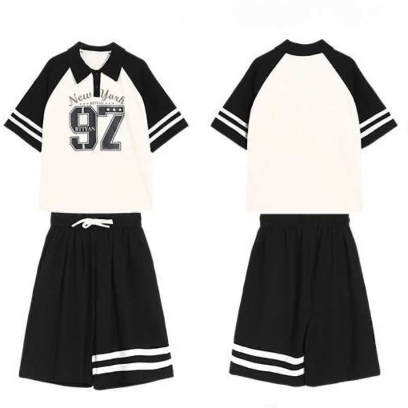 Clothing Sets Summer Children Girl Clothes Set Striped Letter Polo T-shirts and Shorts Suit Teenage Fashion Short Sleeve Top Bottom OutfitsY241225091J