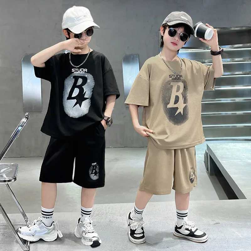Clothing Sets Summer Fashion Children Boy Clothes Set Teenage Letter Printed T-shirts and Shorts 2pcs Suit Short Sleeve Top Bottom OutfitsY241225R7J1