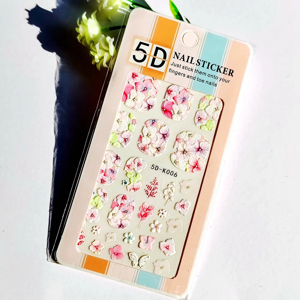 10PCS Plant Totem Nail Art Stickers Chrysanthemum White Nail Art Decorative Decals 5D Glue Back Butterfly Cat Dog Nail Slider 241225