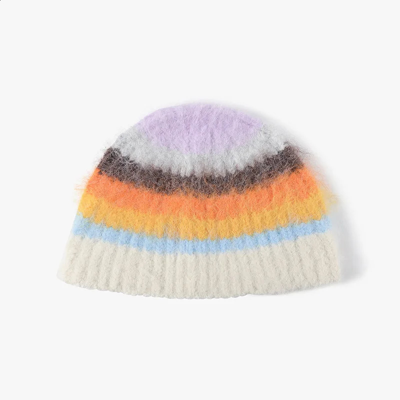 color jacquard knitted womens bucket hat for autumn and winter fashionable and warm fully matched beanie hat outdoor mens wool hat 241223