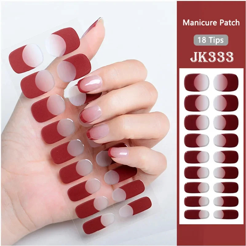 Semi-Cured Gel Nail Strips Full Adhesive Waterproof Semi-painted Gel Nails Sticker Harden In UV Lamp Need French Manicure 241225